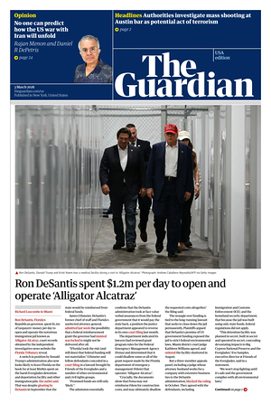 Prima pagina The Guardian (USA) di oggi - Quotidiano estero