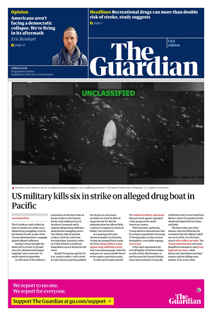 Prima pagina The Guardian (USA) di oggi - Quotidiano estero