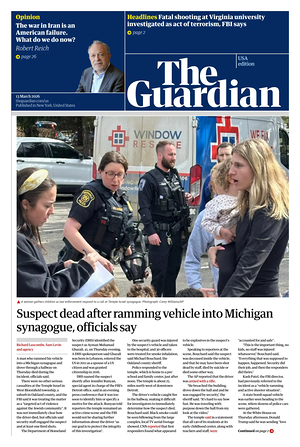 Prima pagina The Guardian (USA) di oggi - Quotidiano estero