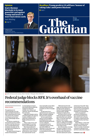 Prima pagina The Guardian (USA) di oggi - Quotidiano estero