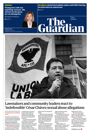 Prima pagina The Guardian (USA) di oggi - Quotidiano estero