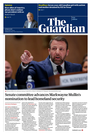 Prima pagina The Guardian (USA) di oggi - Quotidiano estero