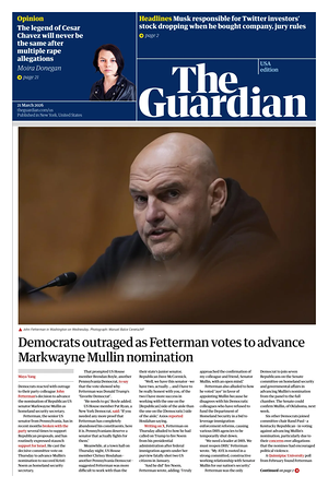 Prima pagina The Guardian (USA) di oggi - Quotidiano estero