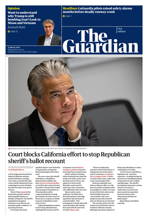 Prima pagina The Guardian (USA) di oggi - Quotidiano estero