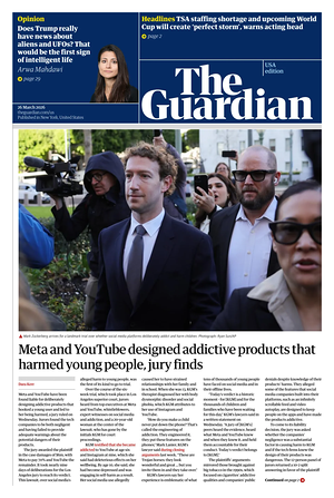 Prima pagina The Guardian (USA) di oggi - Quotidiano estero