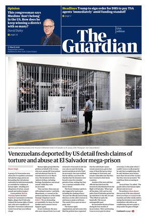 Prima pagina The Guardian (USA) di oggi - Quotidiano estero