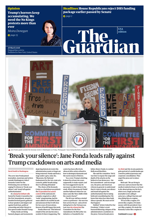 Prima pagina The Guardian (USA) di oggi - Quotidiano estero