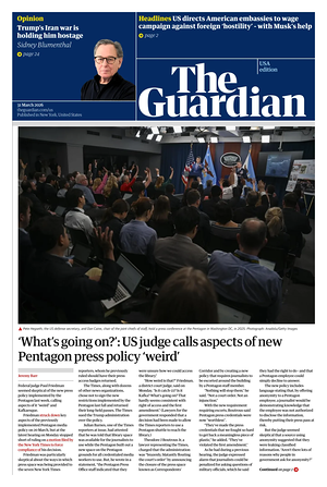 Prima pagina The Guardian (USA) di oggi - Quotidiano estero