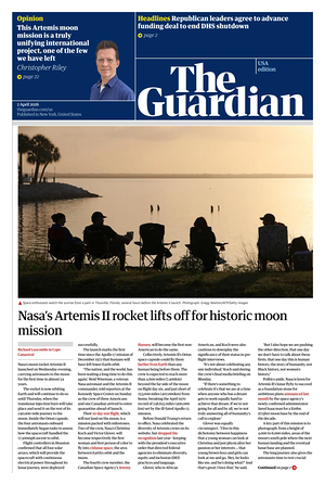 Prima pagina The Guardian (USA) di oggi - Quotidiano estero