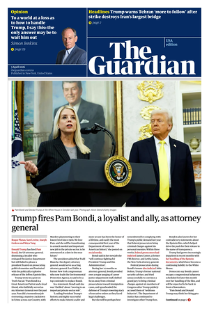 Prima pagina The Guardian (USA) di oggi - Quotidiano estero