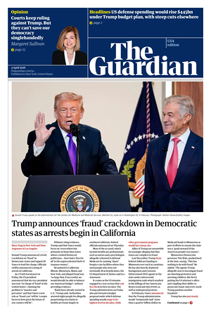Prima pagina The Guardian (USA) di oggi - Quotidiano estero