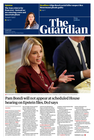 Prima pagina The Guardian (USA) di oggi - Quotidiano estero