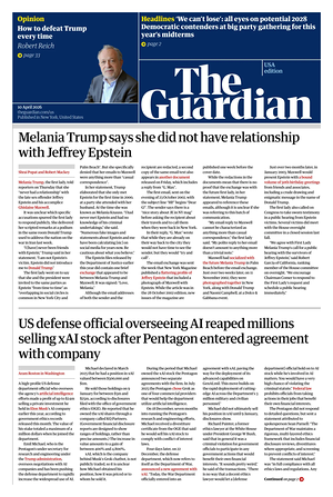 Prima pagina The Guardian (USA) di oggi - Quotidiano estero