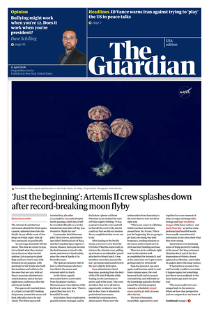 Prima pagina The Guardian (USA) di oggi - Quotidiano estero
