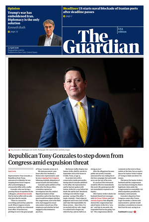 Prima pagina The Guardian (USA) di oggi - Quotidiano estero