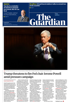 Prima pagina The Guardian (USA) di oggi - Quotidiano estero