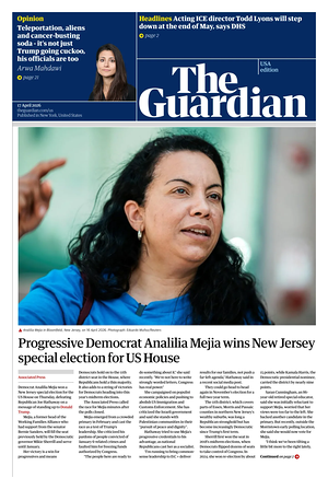 Prima pagina The Guardian (USA) di oggi - Quotidiano estero