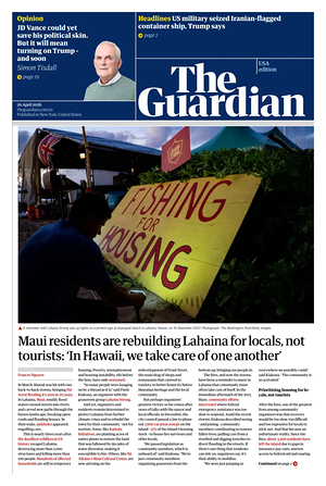 Prima pagina The Guardian (USA) di oggi - Quotidiano estero