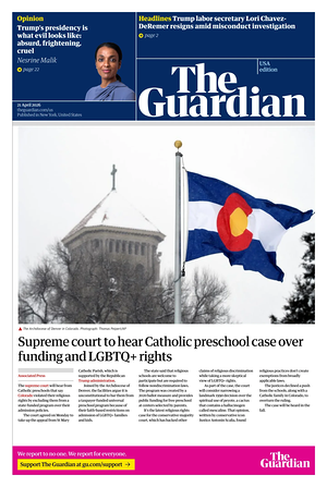 Prima pagina The Guardian (USA) di oggi - Quotidiano estero