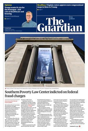 Prima pagina The Guardian (USA) di oggi - Quotidiano estero