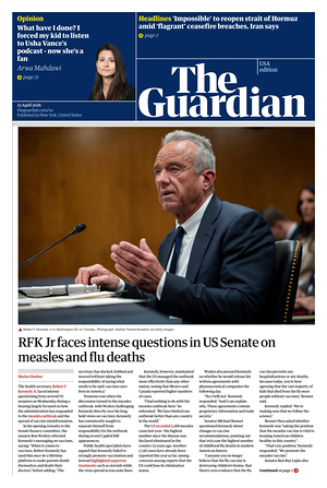Prima pagina The Guardian (USA) di oggi - Quotidiano estero