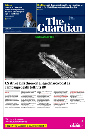 Prima pagina The Guardian (USA) di oggi - Quotidiano estero