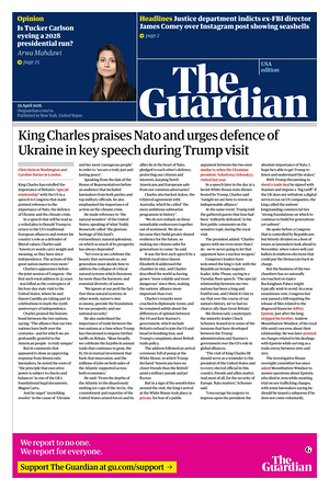 Prima pagina The Guardian (USA) di oggi - Quotidiano estero