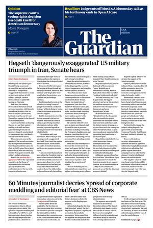 Prima pagina The Guardian (USA) di oggi - Quotidiano estero