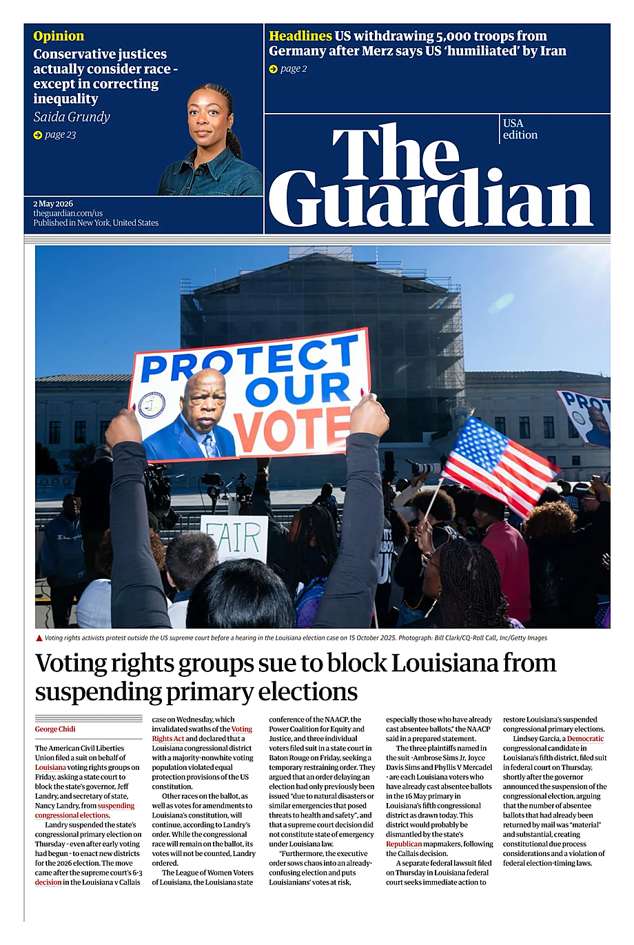 Portada The Guardian (USA) de hoy - Quiosco 2 mayo 2026