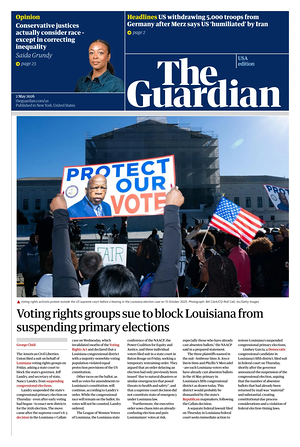 Prima pagina The Guardian (USA) di oggi - Quotidiano estero