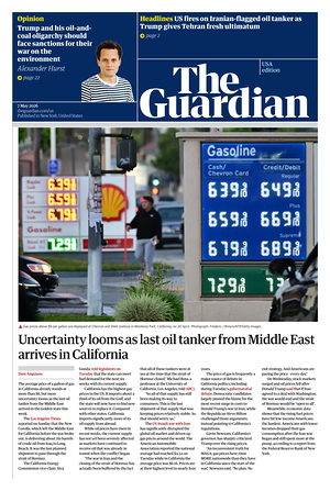 Prima pagina The Guardian (USA) di oggi - Quotidiano estero