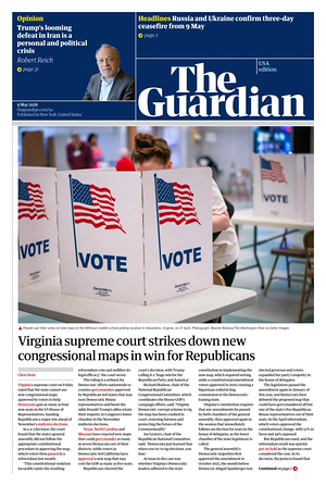 Prima pagina The Guardian (USA) di oggi - Quotidiano estero