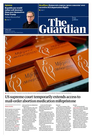 Prima pagina The Guardian (USA) di oggi - Quotidiano estero
