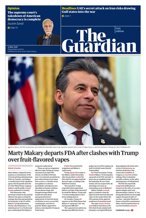Prima pagina The Guardian (USA) di oggi - Quotidiano estero