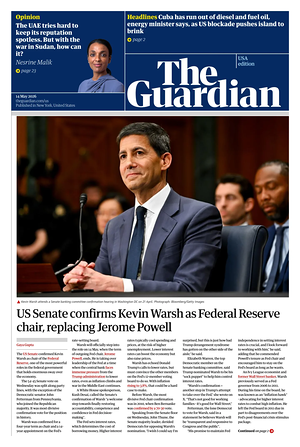 Prima pagina The Guardian (USA) di oggi - Quotidiano estero