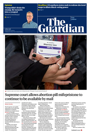 Prima pagina The Guardian (USA) di oggi - Quotidiano estero