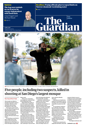 Prima pagina The Guardian (USA) di oggi - Quotidiano estero