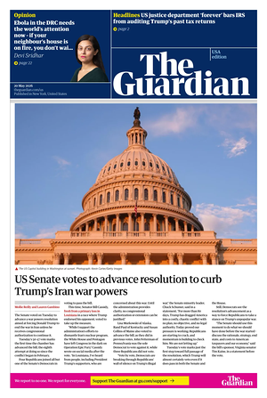 Prima pagina The Guardian (USA) di oggi - Quotidiano estero