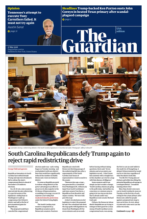 Prima pagina The Guardian (USA) di oggi - Quotidiano estero