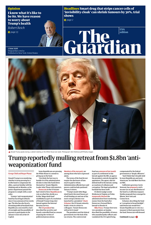 Prima pagina The Guardian (USA) di oggi - Quotidiano estero