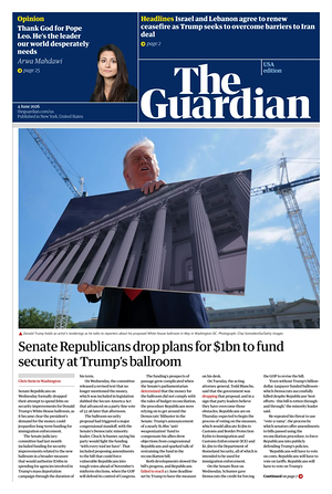 Prima pagina The Guardian (USA) di oggi - Quotidiano estero