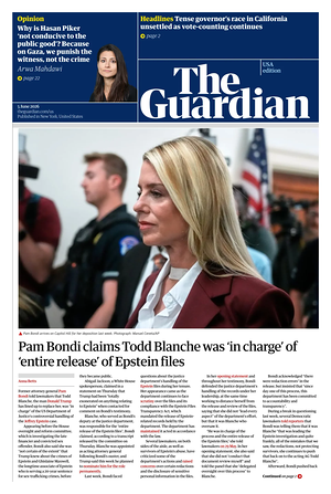 Prima pagina The Guardian (USA) di oggi - Quotidiano estero