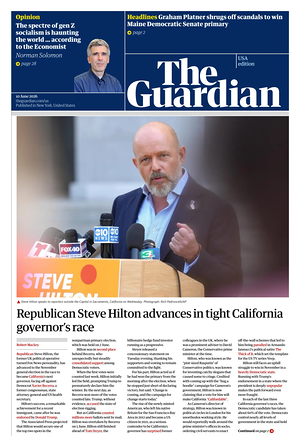 Prima pagina The Guardian (USA) di oggi - Quotidiano estero