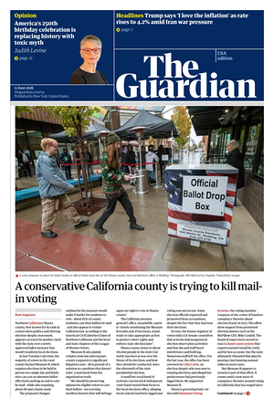 Prima pagina The Guardian (USA) di oggi - Quotidiano estero