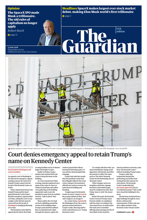 Prima pagina The Guardian (USA) di oggi - Quotidiano estero