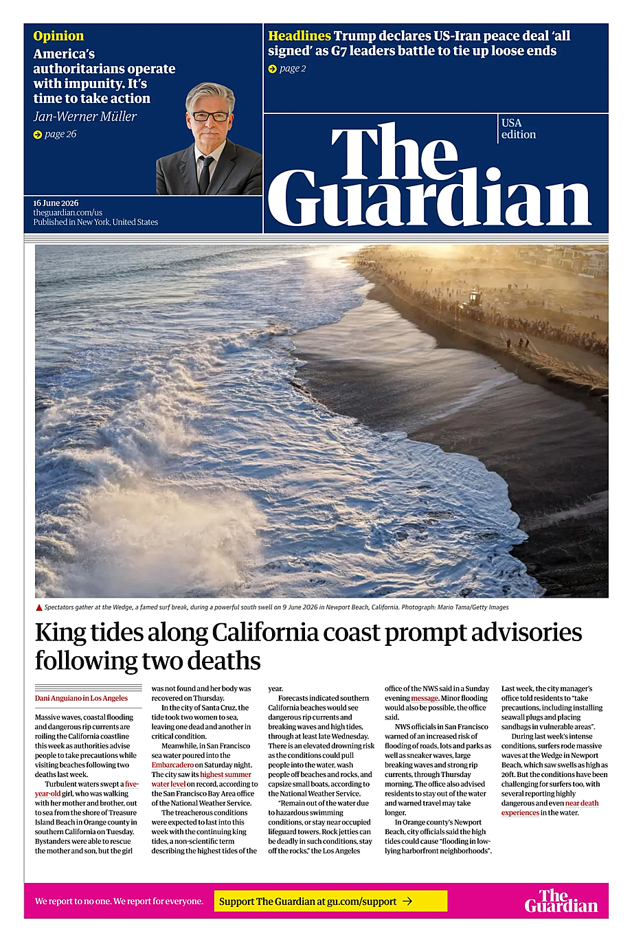 Portada The Guardian (USA) de hoy - Quiosco 16 junio 2026