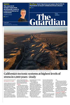 Prima pagina The Guardian (USA) di oggi - Quotidiano estero