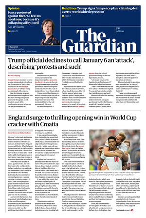 Prima pagina The Guardian (USA) di oggi - Quotidiano estero