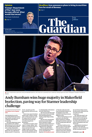 Prima pagina The Guardian (USA) di oggi - Quotidiano estero