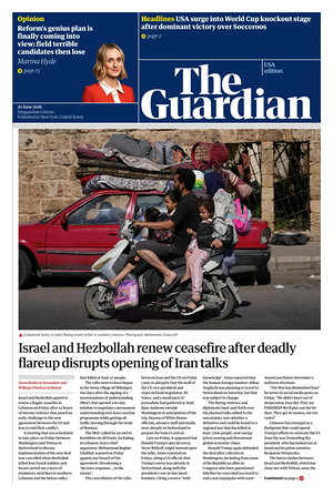 Prima pagina The Guardian (USA) di oggi - Quotidiano estero